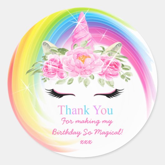 Unicorn Birthday Dank je Sticker (Voorkant)