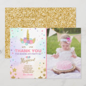 Unicorn Birthday Hartelijk dank voor de kaart Roze (Voorkant / Achterkant)