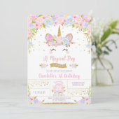 Unicorn Birthday Invitation 1st Birthday Party Kaart (Staand voorkant)