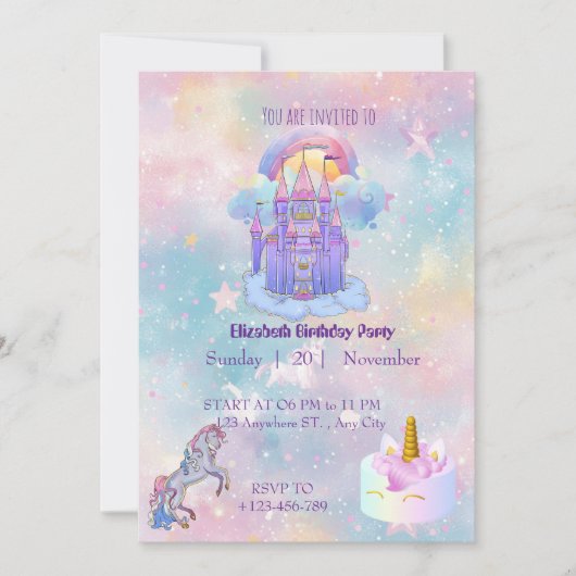 Unicorn birthday Invitation card (Devant)