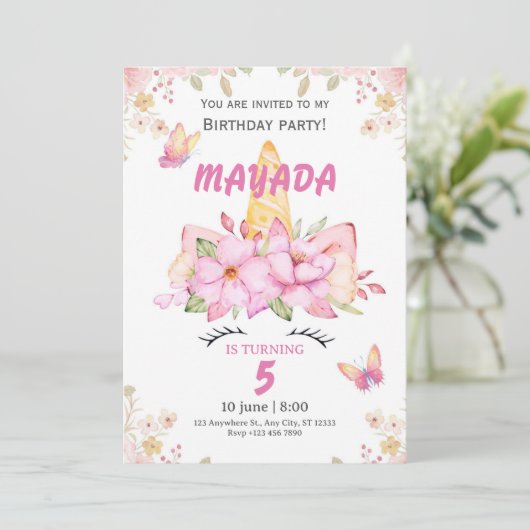 Unicorn Birthday Invitation for Girls (Debout devant)
