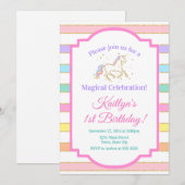 Unicorn Birthday Invitation Girl Glitter Gold Kaart (Voorkant / Achterkant)