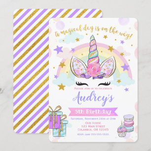 Unicorn Birthday Invitation Magical Party Glitter Kaart
