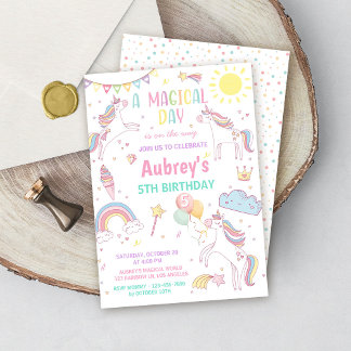 Unicorn Birthday Invitation Magical Pastel Rainbow Kaart