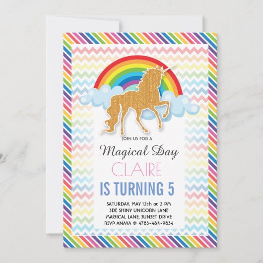 Unicorn Birthday invitation Magical Rainbow (Devant)