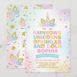 Unicorn Birthday Invitation Magical Unicorn Party Kaart