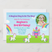 Unicorn Birthday Invitation Rainbow Unicorn Girl Kaart (Voorkant)