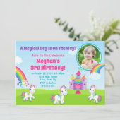 Unicorn Birthday Invitation Rainbow Unicorn Girl Kaart (Staand voorkant)