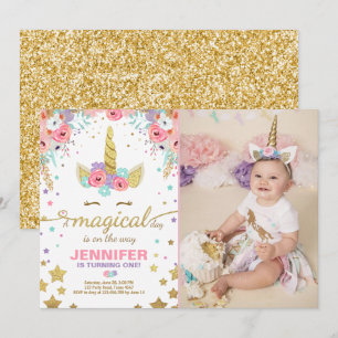 Unicorn Birthday Invitation roze Gold Magical Kaart