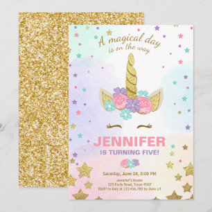 Unicorn Birthday Invitation roze Gold Magical Kaart