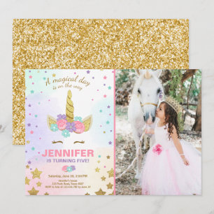 Unicorn Birthday Invitation roze Gold Magical Kaart