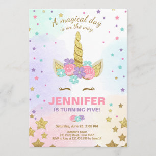 Unicorn Birthday Invitation roze Gold Magical Kaart