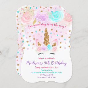 Unicorn Birthday Invitation roze Gold Magical Kaart