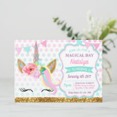 Unicorn Birthday Invitation Sparkle Kaart (Staand voorkant)