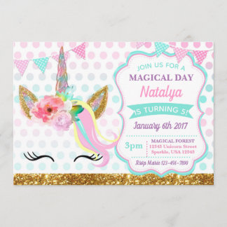 Unicorn Birthday Invitation Sparkle Kaart