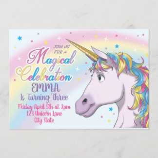 Unicorn Birthday Invitation, Unicorn Party Invite Kaart