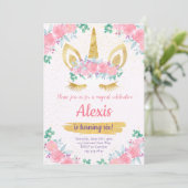 Unicorn Birthday Invitation, Unicorn Party Invite Kaart (Staand voorkant)