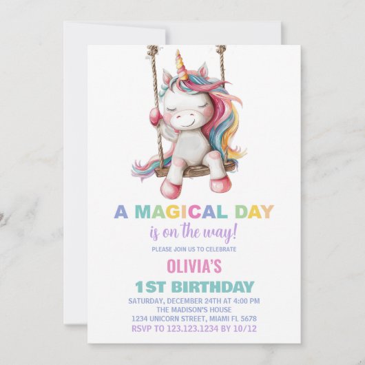 Unicorn Birthday Invitations Kaart (Voorkant)