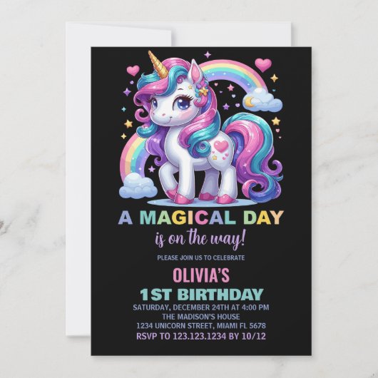 Unicorn Birthday Invitations Kaart (Voorkant)