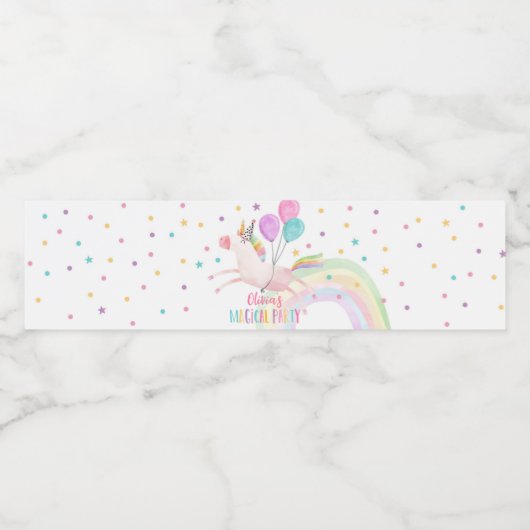 Unicorn Birthday Label Rainbow Magical Girl Pink Waterfles Etiket (Enkel label)