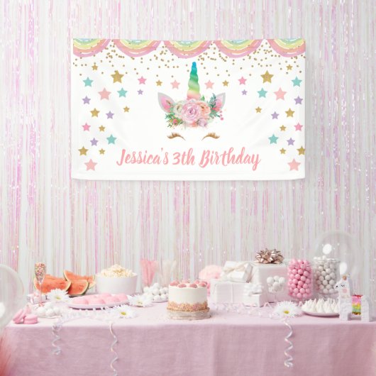 Unicorn Birthday party Banner Personalized name (Feest)