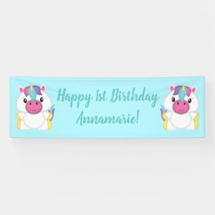 Unicorn Birthday Party Blauwgroen Spandoek