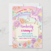 Unicorn Birthday Party Flowers Invitation (Devant)