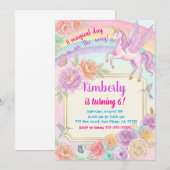Unicorn Birthday Party Flowers Invitation (Devant / Derrière)