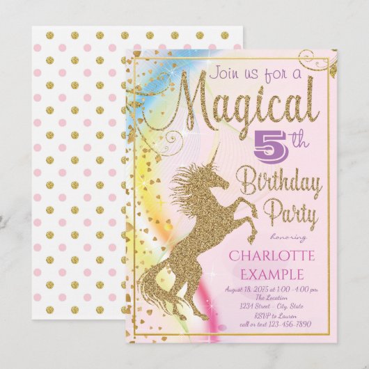 Unicorn Birthday Party Kaart (Voorkant / Achterkant)