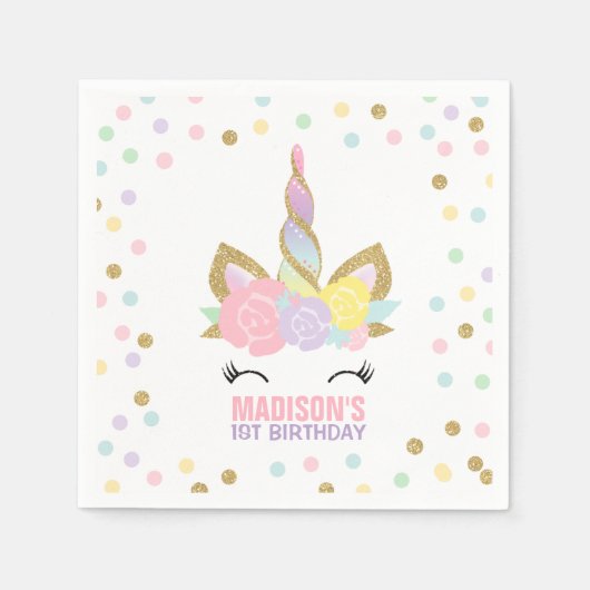 Unicorn Birthday Party Napkin Whimsical Unicorn Servetten (Voorkant)