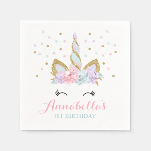 Unicorn Birthday Party Napkin Whimsical Unicorn Servetten (Voorkant)