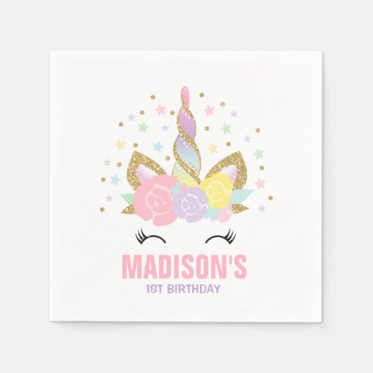 Unicorn Birthday Party Napkin Whimsical Unicorn Servetten (Voorkant)