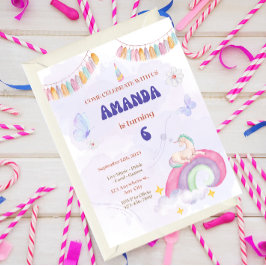 Unicorn Birthday Party, Rainbow & Clouds for Kids Kaart