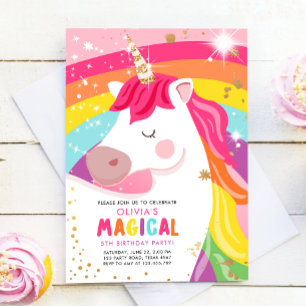 Unicorn Birthday Rainbow Party Magical Girl Pink Kaart