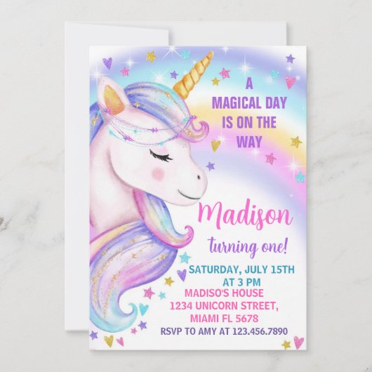 Unicorn Birthday Uitnodiging (Voorkant)
