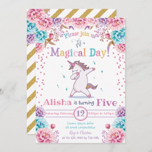 Unicorn Birthday Uitnodiging (Voorkant / Achterkant)