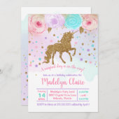 Unicorn Birthday Uitnodiging (Voorkant / Achterkant)