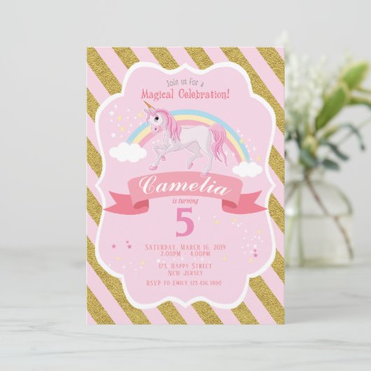 Unicorn Birthday Uitnodiging (Staand voorkant)
