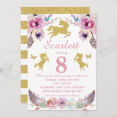 Unicorn Birthday Uitnodiging (Voorkant / Achterkant)