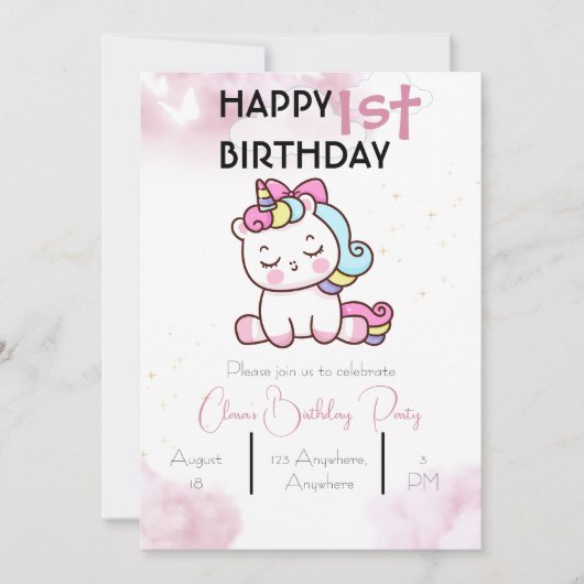 Unicorn Birthday Uitnodiging (Voorkant)