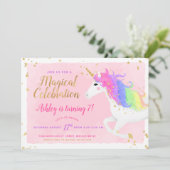 Unicorn Birthday Uitnodiging | Magische roze en go (Staand voorkant)