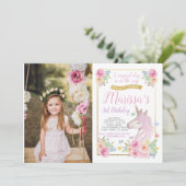 Unicorn Birthday Uitnodiging met foto (Staand voorkant)