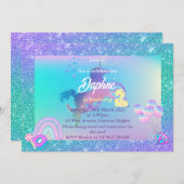 Unicorn Birthday Uitnodiging om 2 uitnodiging te d (Voorkant / Achterkant)