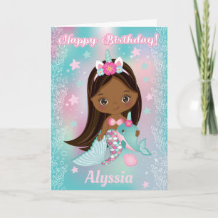 Unicorn Black Mermaid    Happy Birthday Card Kaart