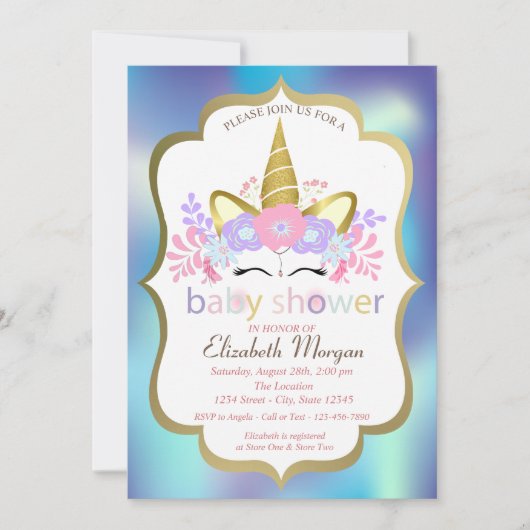 Unicorn, Blauwe Holografische Uitnodiging van het (Voorkant)