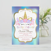 Unicorn, Blauwe Holografische Uitnodiging van het (Staand voorkant)