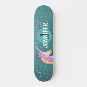 Unicorn Blauwgroen Fantasy Silver Stars gepersonal Skateboard
