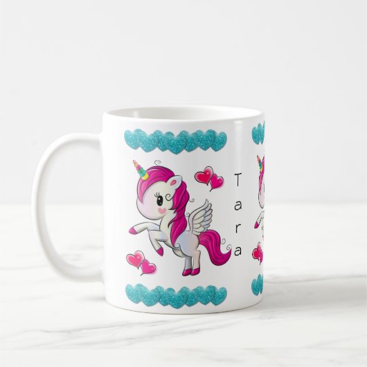 Unicorn Bleu Coeurs Mug (Gauche)