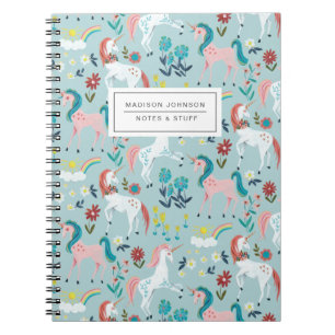 Unicorn bleu mignon carnet de filles arc-en-ciel m