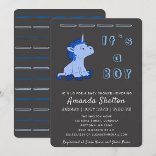 Unicorn Blue Baby Boy Shower - Uitnodigingskaart Kaart